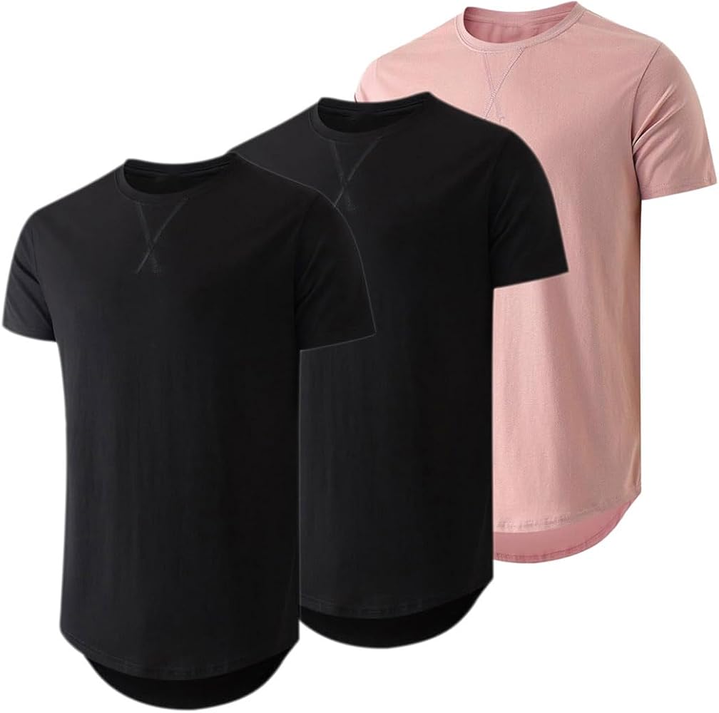 JMIERR Men's 3 Pack Cotton Hipster Hip Hop Longline Crewneck T-Shirt at Amazon Men’s Clothing store